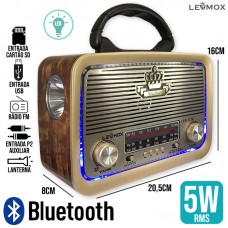 Caixa de Som Bluetooth Retrô LES-1776 Lehmox - Madeira Verniz